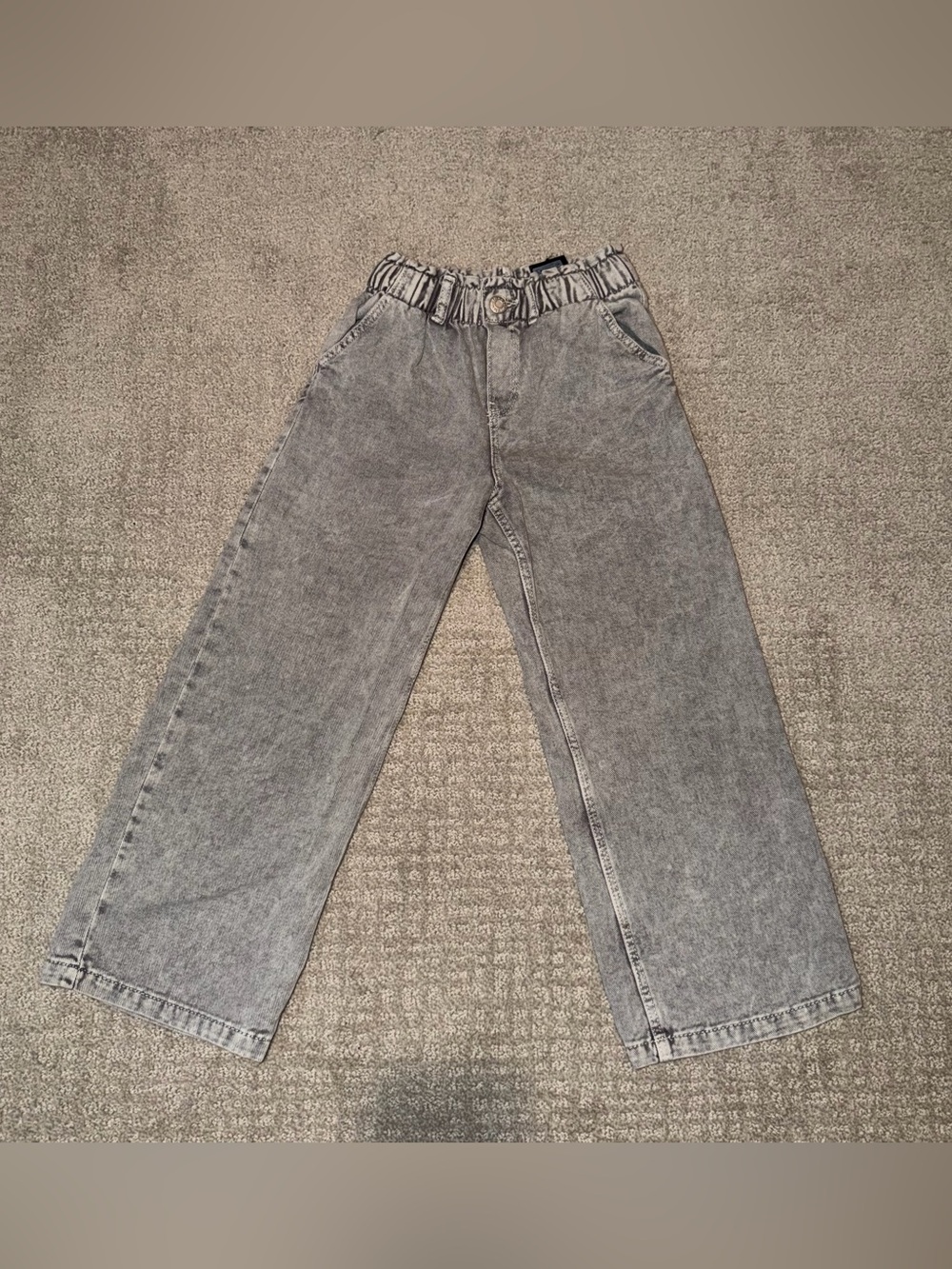 Kids Wide-Leg Gray Denim Jeans Elastic Waistband Size 6X